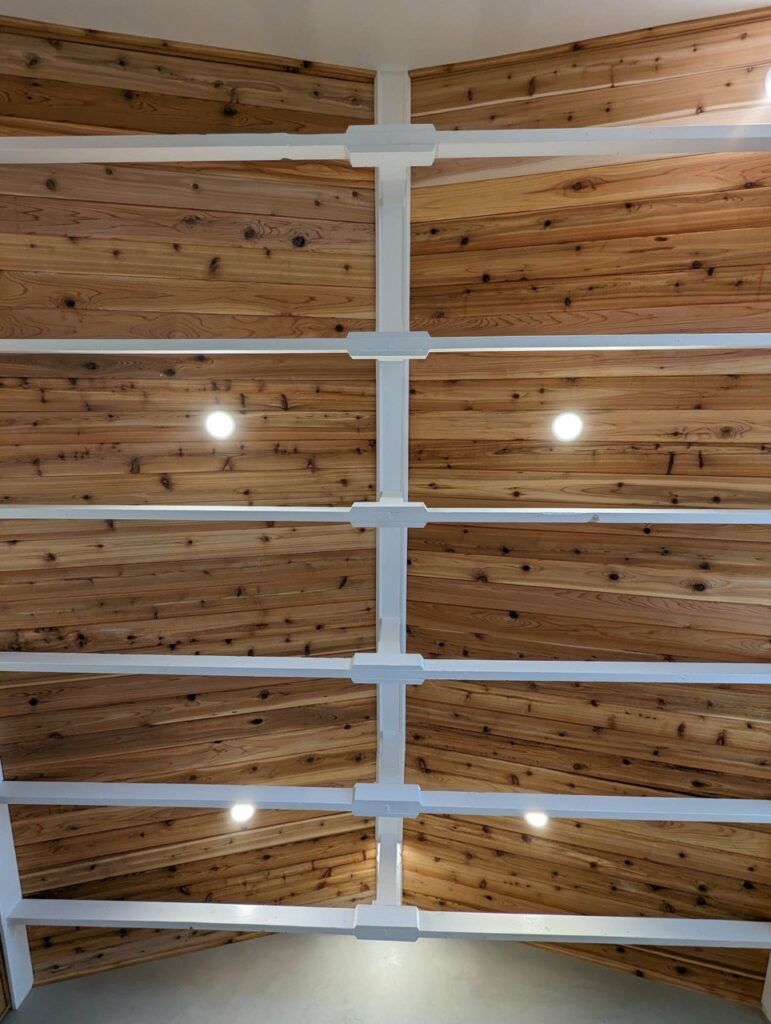 Shop to Office Conversion cedar ceiling