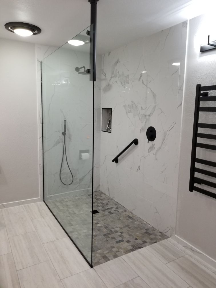 Bathroom Remodel, Bathroom Tile, Glass Wall